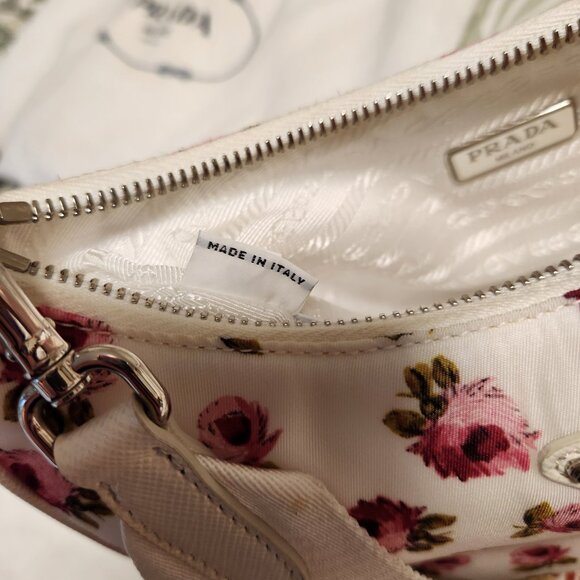 Prada Nylon Pink and White Floral Crossbody Bag Handbag Beautiful! - Picture 4 of 7
